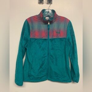 FILA zip up fleece sweater, turquoise, size medium